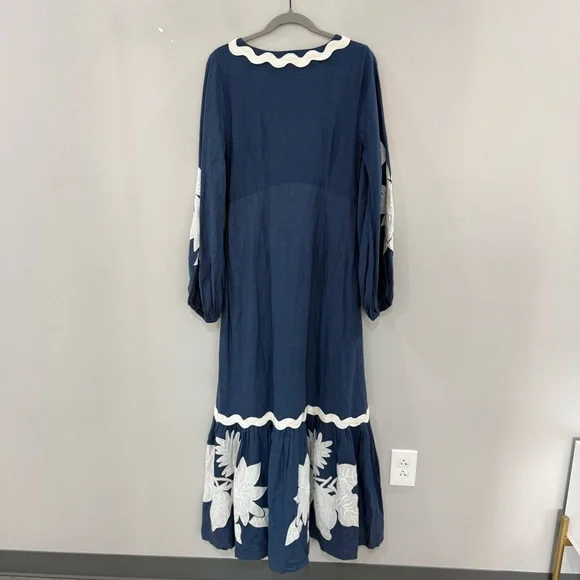 Farm Rio Dress Embroidered Flounce Maxi in Blue - Picture 6 of 8